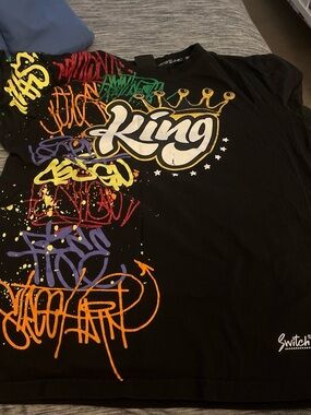 King Graphic Tee for Kids - Black with Multicolor Graffiti
